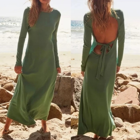 NWOT Free People Aubre Open-Back Maxi Dress in Mermaid Green Size Small 💚 - Picture 1 of 9